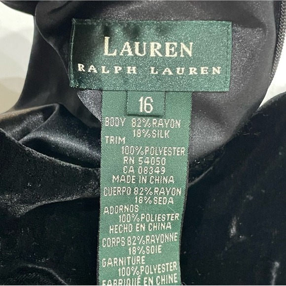 Lauren Ralph Lauren Vintage Black Velvet High Neck Knee Length Dress Size 16 - Picture 2 of 7